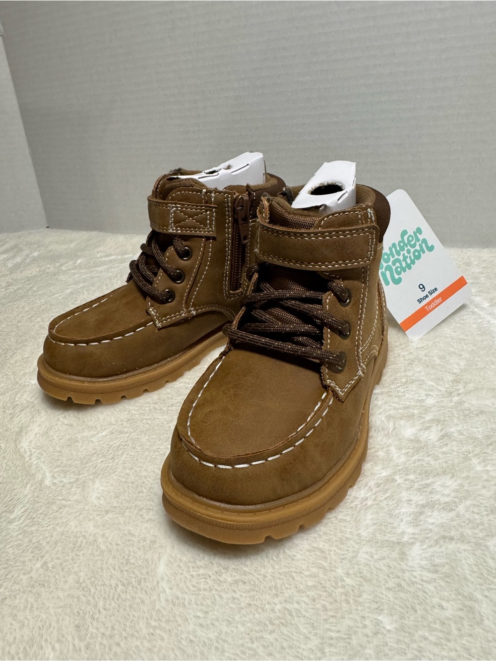 wonder nation Brown Faux-Leather Kids Lace-Up Ankle Boots